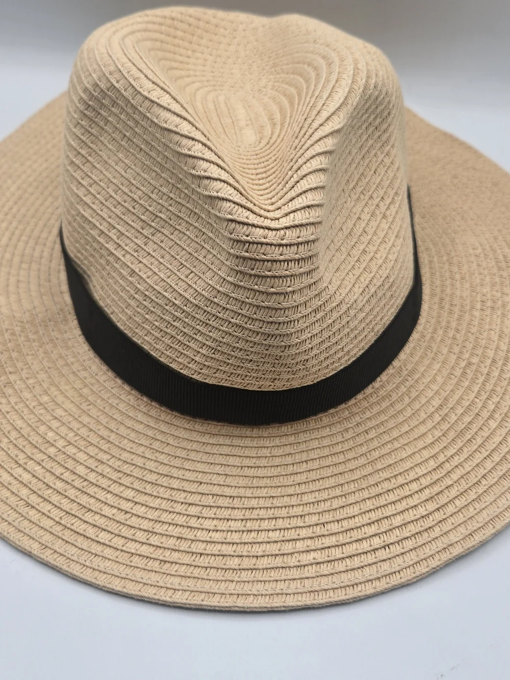 J.Crew Factory Straw Fedora Hat Natural Black Band M/L Packable Summer Sun Hat